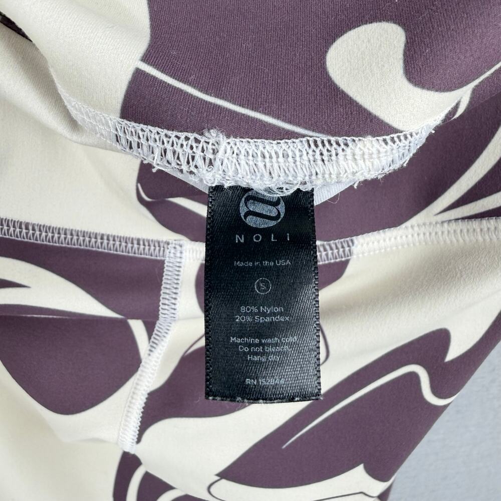 Noli Sz S Wine Cream Abstract Print Mock Neck Crop Top Yoga Barre Legging Set - Picture 11 of 11